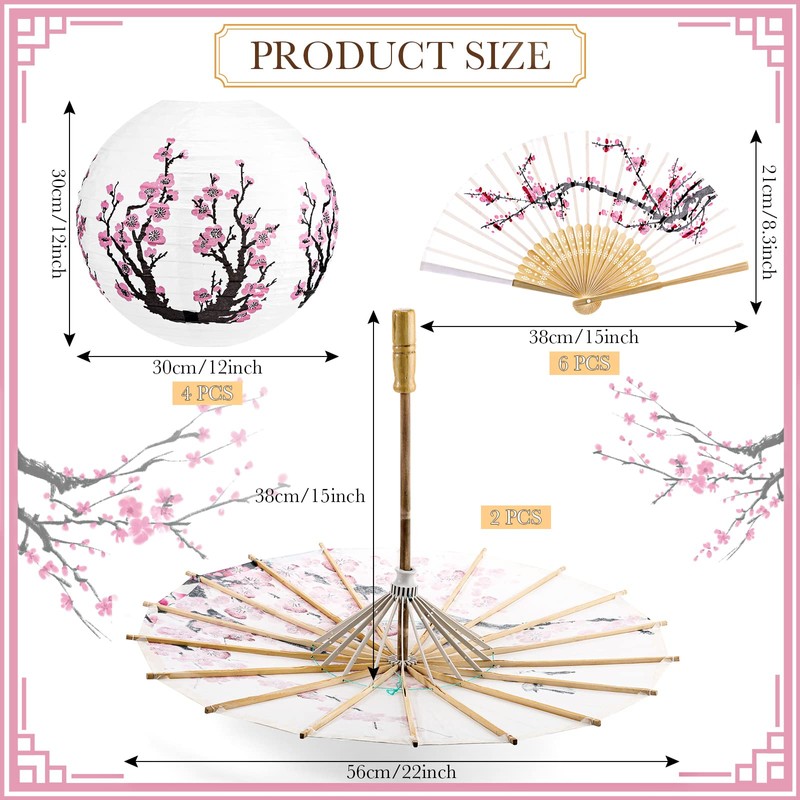 Tallew 12 Pcs Cherry Blossom Decor Set, Including 2 Chinese