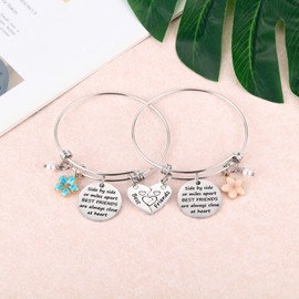 Friendship Bracelet Set of 2 for Best Friends, Best Friend Jewelry for 2 Teen Bestie, Long Distance Bff Matching Heart Bangle for Valentines Day Birthday Christmas