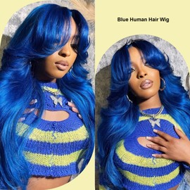 Shciyair 22 Inch Blue Lace Front Wig Human Hair 200 Density 13x4 HD Lace Frontal Wigs Human Hair Color Blue Body Wave Lace Front Wigs Human Hair Pre Plucked With Baby Hair