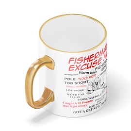 TWISTED ENVY Ceramic Coffee Mugs - Fisherman's Excuse Printed Funny Tea Cup - Novelty Gifts for Home and Office, Friends, Family, Men, Women (11 OZ GOLD RIM & HANDLE)