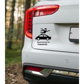 Superpowered Commute Car Decal for Family, Boys, Dad, Automotive Vinyl Accessories for Window Bumper Side Trunk, Funny and Cool Decoration for Superheros (Black)