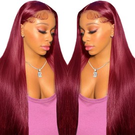 kocorose kocorose 5x5 HD Transparent 99j Burgundy Red Straight Lace Closure Wigs Human Hair 99J Burgundy Lace Front Wigs Human Hair Pre Plucked Wine Glueless Human Hair Wigs for Women 20 Inch