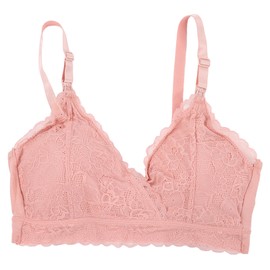 Women's Nursing Bra Front Closure Removable Padded Lace Patterns Breastfeeding Maternity Bra Pink