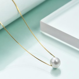 Rnivida Gold Plated Sterling Silver Single 8MM Pearl Pendant Necklace, Simple Floating Pearl Necklace for Women