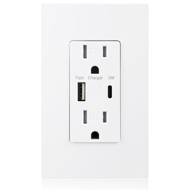 OMEENET USB Wall Outlet with 20W PD3.0+QC3.0 Fast Charging, Dual Type-C & USB-A Ports, Tamper-Resistant Receptacle, Screwless Wall Plate, 15A ETL White (1-Pack)
