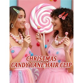 8PCS Christmas Candy Cane Hair clip for Girl Candy Peppermint Stripe Hairpin Lollipop Candy Cane Hair Accessory for Woman XMAS Christmas Stocking Stuffers Birthday Halloween (White + Green)