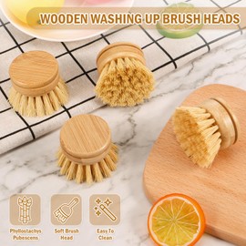 6Pcs Bamboo Dish Brush Head Soft Sisal Bristle Dish Natural Washing Brush Head Eco-Friendly Washing Up Brush Replacement Heads Easy to Use Dish Scrubber Head for Dish Brush Cleaning 1.89×1.57in BN