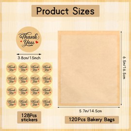 120 Pack Cookie Bags with Stickers, 5.7×6.5 In Paper Bakery Bags with Seal