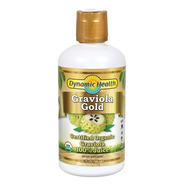 Dynamic Health Graviola Gold | Organic Graviola 100% Juice | Vegetarian, No Gluten or BPA, Dietary Supplement | 32oz