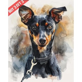 Manchester Terrier with a Leash Dog Watercolor Painting Print 8x10