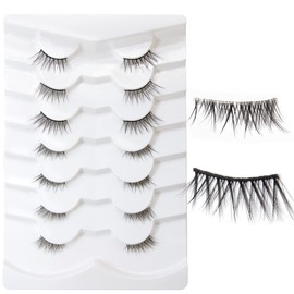 HOSAILY Half Lashes Wispy Fluffy Natural Look Clear Band 7 Pairs 3D Reusable and Lightweight Half False Eyelashes