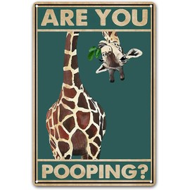 Aroutde Funny Giraffe Are You Pooping Wall Decor Vintage Bathroom Sign Animal Picture for Bathroom Toilet Wall Decor 8x12 Inch