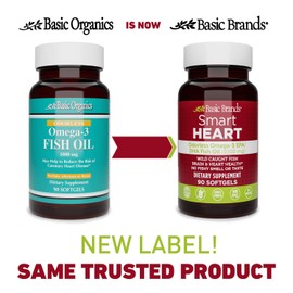 Basic Brands Smart Heart Odorless Omega-3 Fish Oil, Burp-Less, No Fishy Smell, 1000 mg, 90 Count
