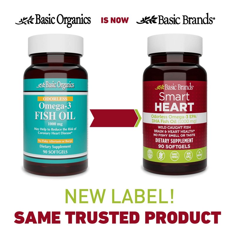 Basic Brands Smart Heart Odorless Omega-3 Fish Oil, Burp-Less, No