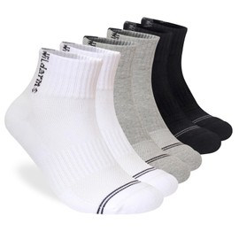 Wildarms Men's 6-Pack Running Socks - Cotton Ankle Socks with Arch Support, Cushion & Double Cuff for Sports, Hiking, Gym (US, Numeric, 8, 10, Regular, Regular, 6, 2Black+2Gray+2White)