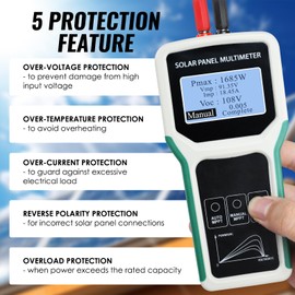 Solar Power Tester Multimeter Auto/Manual MPPT Detection, Real-Time No External Power Required 24V | 48V | 120V Systems Overload Protection for PV Systems Over-Voltage & Reverse Connection Protection