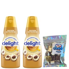 Candy Freezer International-Delight Liquid Coffee Creamer.- Two (2) 32 fl oz Bottles of Creamy Smooth Delightful Coffee Creamer and 1 oz Freeze Dried Ice Cream Bites (Southern Butter Pecan)