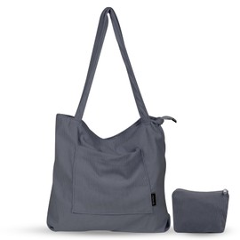 homchen Corduroy Tote Bag with Zipper Waterproof Cord Tote Bag for Women with Multi- Compartments Large Capacity Shoulder Bags Handbags for School Work Shopping Travel Daily Use (Grey Blue)