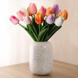 DBCMEW Artificial Tulips, 18pcs Multicolor Fake Tulips Real Touch Artificial Flowers for Wedding/DIY Craft/Home/Birthday Party/Office/Hotel Decoration（NO VASE）