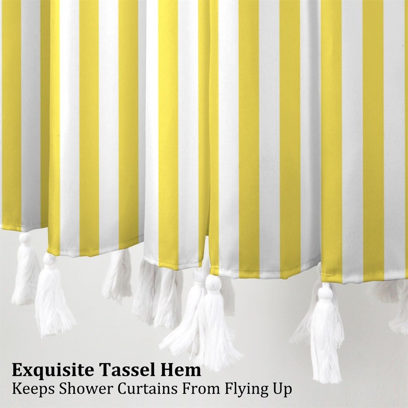Yellow and White Stripd Shower Curtains for Bathroom Vertical Line