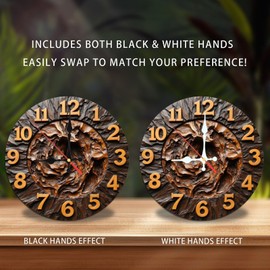 Wooden Wall Clock， Carved Wood Texture， Rustic Home Decor 10-Inch Wooden Wall Clock, Silent Movement, Battery Operated (AA Batteries Not Included), Artistic Home Decor, Perfect for Home Accents