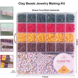 Rosh Hashanah DIY Craft Clay Beads Kit - Shana Tova Party Beads and Alphabet - Jewish New Year Art Craft with Stretch Bead Cord - Rosh Hashanah Clay Beads for Party Supplies Decor DIY Crafts