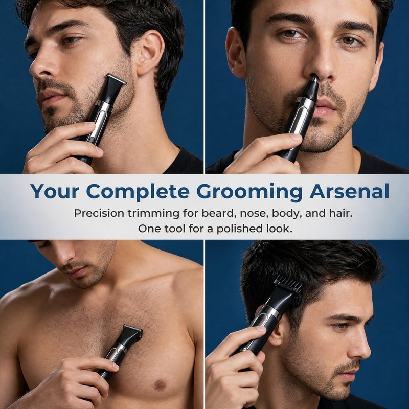 Rasoio Corpo Uomo 5 in 1, IPX7 Impermeabile con Manico