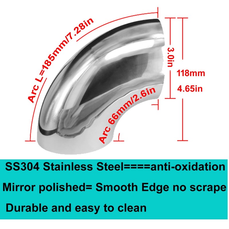 3" Exhaust Pipe Stainless Steel 90° elbow SS304 mandrel bend