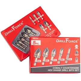 VALYRIANTOOL Cobalt Countersink Drill Bits Set(5PCS), M35 HSSCO 82 Degree 5 Flutes,1/4 Inch Quick Change Hex Shank for Stainless Steel, Metal, Wood, Carbon Steel 1/4'' 3/8'' 1/2'' 5/8'' 3/4''