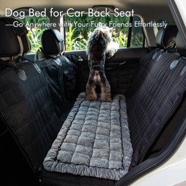NestlyMoly Dog Bed for Car, Pet Travel Backseat Mat for Vehicle SUV Truck Jeep Automobile, Large Washable Foldable Non-Slip Fuzzy Soft Comfortable Cozy Extender Protector Cover Pad, Grey, 24.8x54 in