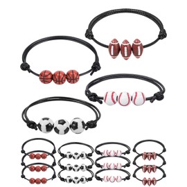 JUKOTA 16 Pieces Sport Charm Armbänder,Armbänder für Kinder,mit Fußball Baseball Basketball Perlen Einstellbare Armband für Kinder Jungen Männer Sport Party Favors Inspirational Armbänder