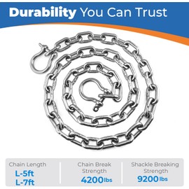Anchor-Man Stainless Steel Boat Anchor Chain, Marine Grade, High Break Load with 2 Advanced Stainless Steel Shackles Boat Chains, 2 Sizes (L-7ft x D-5/16 || (L-5ft x D-1/4) (L-5ft x D-3/16)