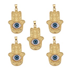 COGCHARGER 5 Pieces Evil Eye Charms Pendants Hamsa Hand Brass Charms Long-Lasting Plated Pendants for Jewelry Necklace Bracelet Earring Making