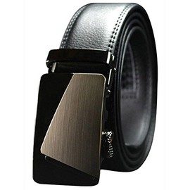 QHA Mens Automatic Leather Belt Ratchet Casual Buckle Q5086-Black-38-42"