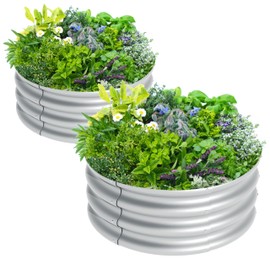 ATRANURE 2Pcs 2X2X1ft Round Raised Garden Bed Kit,Galvanized Raised Garden Beds Outdoor, Metal Planter Box Steel Kit Flower Herb,Vegetables..Galvanized