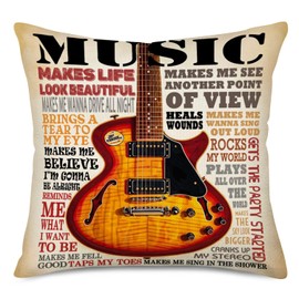 ShareJ Guitar Musical Instruments Square Pillow Case Classical Style for Home Sofa Car Decorative Cotton Linen Music Speaks Saying Writing Quote Cushion Cover Pillowcase 18x18 Inches