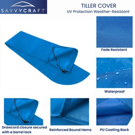 SavvyCraft Waterproof Tiller Cover 48", Heavy Duty Solution-Dyed 600D Fade-Resistant Sailboat Tiller Cover, UV Protection Weather-Resistant Slip-on Tiller Cover Blue Color