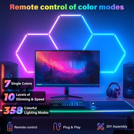 ALLYES Hexagon RGB Lights - Smart RGB LED Wall Lights with Music Sync, DIY Dimmable for Gaming Room, TV, Bedroom, Bar, Gym