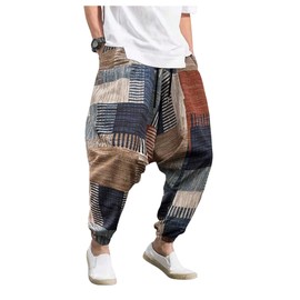 GORGLITTER Men's Patchwork Harem Pants Boho Yoga Hippie Beach Trousers Multicolor X-Large