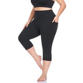 MOREFEEL Plus Size Capri Yoga Pants for Women with Pockets-Stretchy X-4XL Tummy Control High Waist Workout Black Leggings