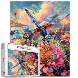 Summer Landscape Jigsaw Puzzles 1000 Pieces for Adults, Families (Dragonfly, Hydrangea,Tropical Plants) Pieces Fit Together Perfectly 19.7''x27.6''inch Garden Flowers Frameable Magic Puzzle Art(Pink)