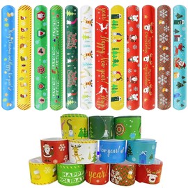 Slap Bracelets, Pack of 24/36/48 Christmas Snap Bracelets, Christmas Slap Bracelets, Colourful Snap Bracelets, Christmas Snap Bracelets, Slap Bracelet for Christmas, Birthday Gifts, Party Bags,