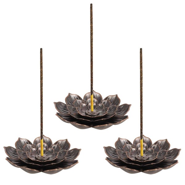 umorismo 3 pieces Retro Lotus Holder Brass Incense Holder Lotus Stick Incense Burner and Cone Incense Holder 6 Incense Holes with Detachable Ash Catcher for Home Office