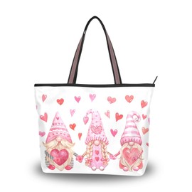 ALAZA Large Tote Bag, Women Shoulder Bag Big Capacity Casual Handbags, Heart Gnome Shopping Tote Bag with Pockets Zip,L
