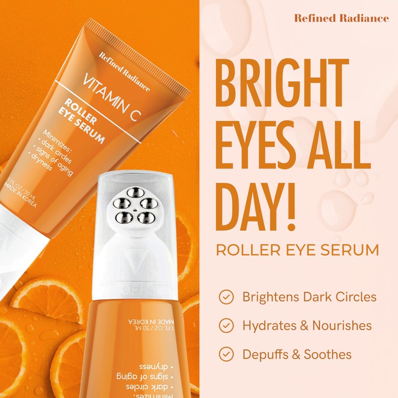 Refined Radiance Vitamin C Eye Roller – Dermatologist Tested, Anti-Aging,