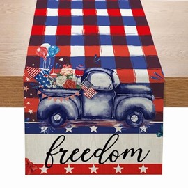 Ascnduup 4th of July Patriotic Table Runner, Independence Day Table Decor for Indoor Outdoor Home Party Decoration, Red White and Blue Rustic Dining Room Table Runner for Memorial Day