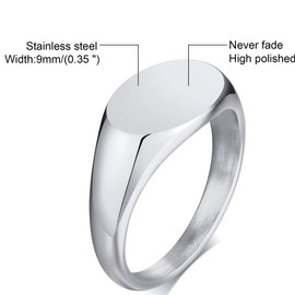Jude Jewelers Stainless Steel Classical Simple Plain Oval Shape Signet Style Pinky Wedding Statement Promise Anniversary Ring (Silver, 6)