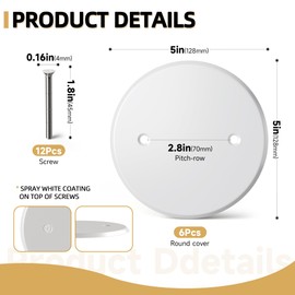 Gadgetzan Ceiling Cover Plate,5 Inch Round Electrical Box Cover Plate for 3-1/2 Inch Electric Box,Metal Round Wall Plate for Smoke Detector,Hole Spacing 2.8 Inch - (White - 6 Pcs)