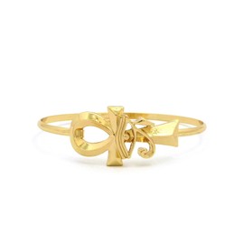 Fashion 21 Unisex Egyptian Collection Horus Bird, Ankh, Ma'at, Eye of Heru Piece 3mm Wire Bangle Cuff Bracelet in Gold Tone (Eye of Heru Ankh / XB434G)
