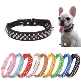 Collar de perro con pinchos de piel sintética suave con remaches de hongos para cachorros, collares ajustables para gatos, color negro, talla S